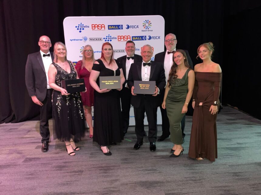 F. Ball staff pictured with their 3 awards from the BASA Awards 2024.