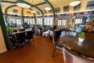 Water-resistant vinyl flooring installation at Cromer Pier's Pavilion Bar.