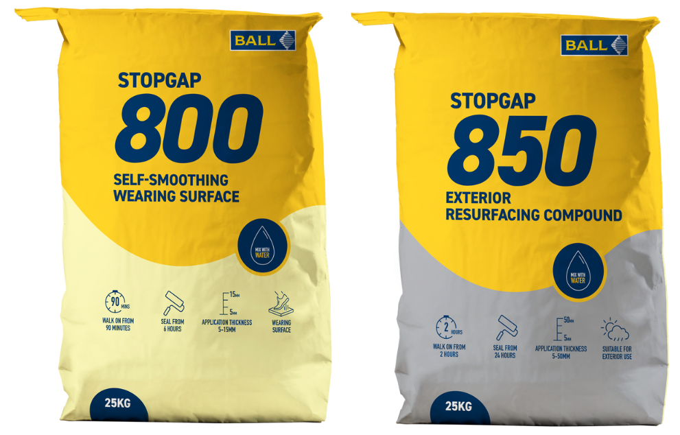 F. Ball's Stopgap 800 and Stopgap 850 compounds for use in industrial settings where floorcoverings are not required.