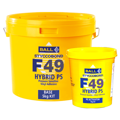 Full technical asset card highlighting thermal traits for Styccobond F49 hybrid adhesive.